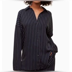 Babaton Aritzia | Kearney Navy and white striped long sleeve blouse size small